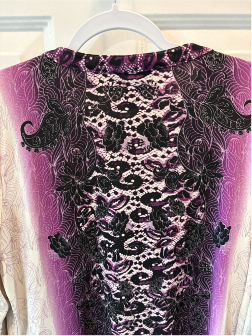 Dana Buchman Women’s Purple/black Floral Paisley Print Blouse Large 1050 - Picture 12 of 13